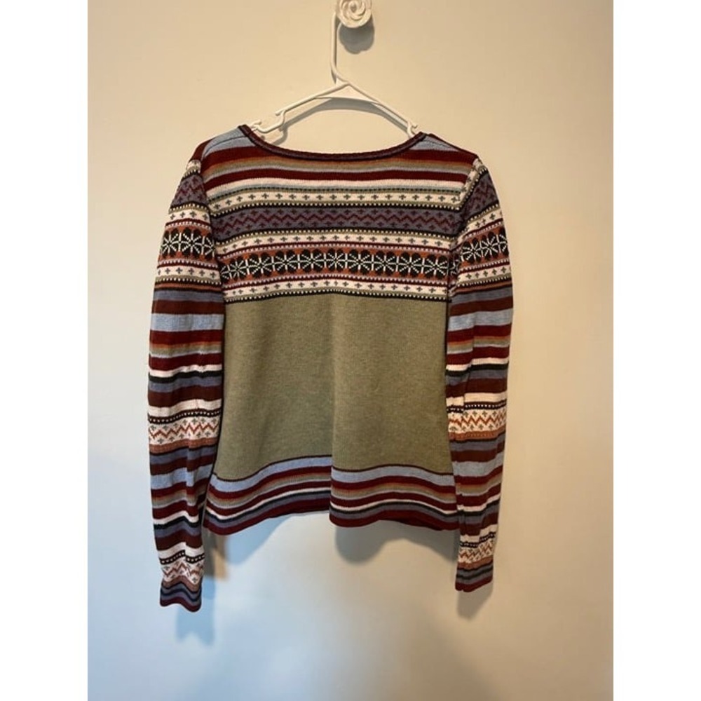 Hanna Andersson Womens M Cardigan Sweater Striped Fair Isle Storyteller Ribbon - Picture 7 of 7